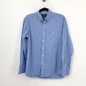 Ralph Lauren Men Size Medium Shirt Button Down Top Stretch Cotton Blue‎ Plaid